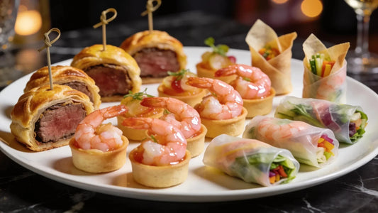 Gourmet canapés platter featuring an array of elegant finger foods for corporate cocktail events